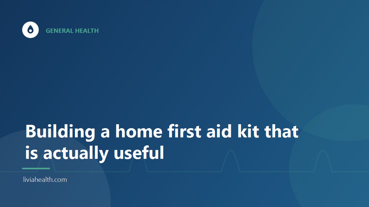 Open first aid kit with bandages and antiseptic on a table